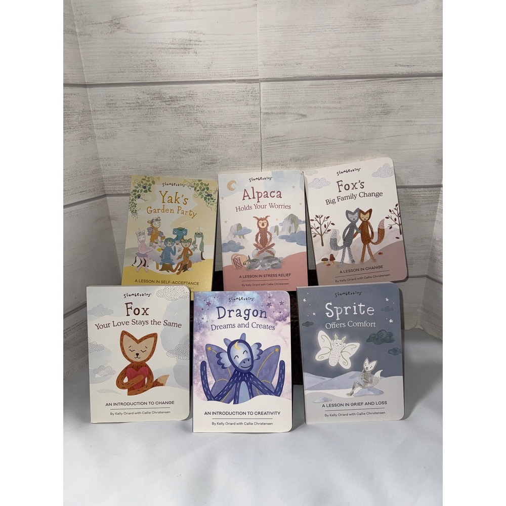 Slumberkins Board Book Set of 6 Emotional Learning Yak Alpaca Fox Dragon Sprite
